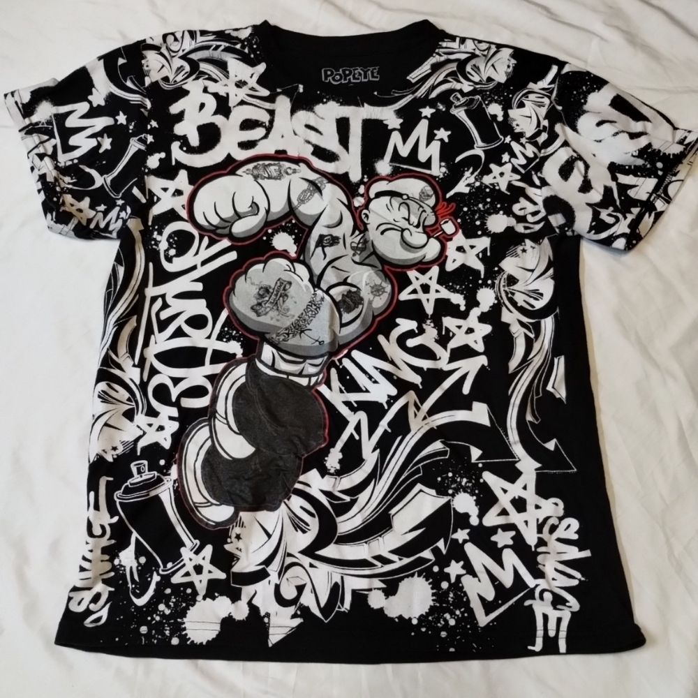 Popeye The Sailor Man  Black Graphic‎ Print All over print Urban  Size Large